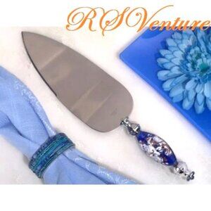 Murano Art Blue and White Cake Server